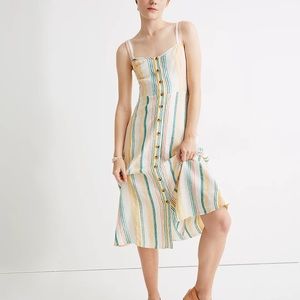 Madewell striped linen dress with wooden buttons